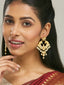 22K Gold-Plated Kundan and Pearl Earrings with Floral Stud and Intricate Crescent Design Chandbalis