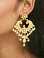 22K Gold-Plated Kundan and Pearl Earrings with Floral Stud and Intricate Crescent Design Chandbalis