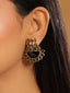 22K Gold Plated Dark Crystal Studded Contemporary Floral Shaped Stud Earrings