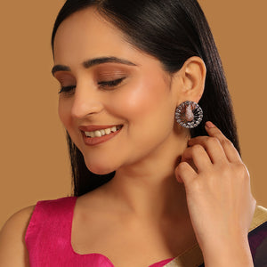 Rhodium-Plated Zircon Studded Contemporary Peacock Stud Earrings