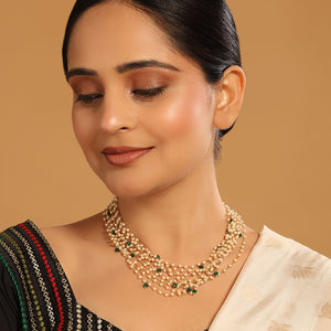 22K Gold-Plated Multiple Pearl Strings Layered Necklace