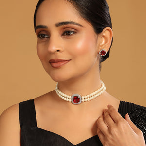 Ruby Elegance Pearl Choker