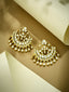 22K Gold-Plated Kundan Stone Studded & Pearl Beaded Moon Chandbalis