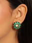 22K Gold Plated Circular Shaped Sea Green Enamelled Floral Motif Studs