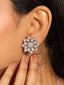 Rhodium-Plated Rhinestone Studded Floral Shaped Statement Studs
