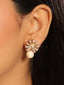 22K Gold-Plated Pearl Drop Zircon Floral Shaped Mini Stud Earrings