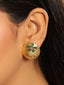 22K Gold-Plated Faux Emerald Stones Studded Circular Floral Shaped Motif Studs