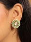 22K Gold-Plated Green Kundan Studded & Pearls Beaded Floral Shaped Studs