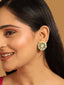 22K Gold-Plated Green Kundan Studded & Pearls Beaded Floral Shaped Studs