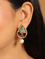 22K Gold Plated Faux Turquoise Stone Studded Contemporary Petal Shaped Pearl Drop Stud Earrings