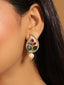 22K Gold Plated Emarald Stone Studded Contemporary Petal Shaped Pearl Drop Stud Earrings