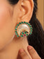 22K Gold Plated Faux Emerald Stone Studded Contemporary Shaped Studs
