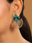 22K Gold Plated Turquoise Enamel Studded Indo-Western Floral Jali Statement Stud Earrings