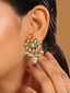 22K Gold Plated Semi Precious Green Stone Studded Pearl Drop Stud Earrings