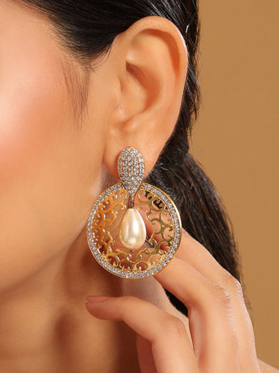 22K Gold Plated Cubic Zirconia Pearl Chandbalis