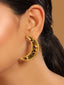 22K Gold-Plated Stone Studded Crescent Shaped Stud Earrings