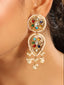22K Gold Plated Navratan Kundan Studded Traditional Petal Motif Drop Dangler Earrings