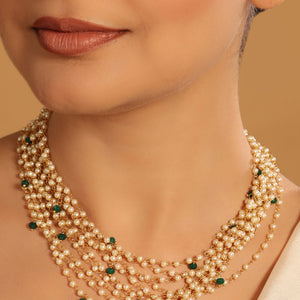 22K Gold-Plated Multiple Pearl Strings Layered Necklace
