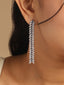 Rhodium-Plated Cubic Zirconia Studded Anti Tarnish Sleek Petal Drop Cocktail Earrings