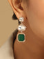 22K Gold-Plated Faux Emerald Stone & Kundan Studded Contemporary Triple Layer Drop Earrings