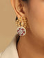 22K Gold-Plated CZ Studded Peacock Motif Statement Stud Earrings