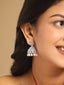 Rhodium-Plated Zircon Studded Dome Silver Jhumki Earrings
