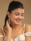 Rhodium-Plated Cubic Zirconia Studded Sleek Petal Motif Drop Cocktail Earrings