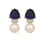 Rhodium-Plated Blue Stone Studded Contemporary Pearl Studs