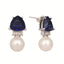 Rhodium-Plated Blue Stone Studded Contemporary Pearl Studs