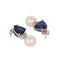 Rhodium-Plated Blue Stone Studded Contemporary Pearl Studs
